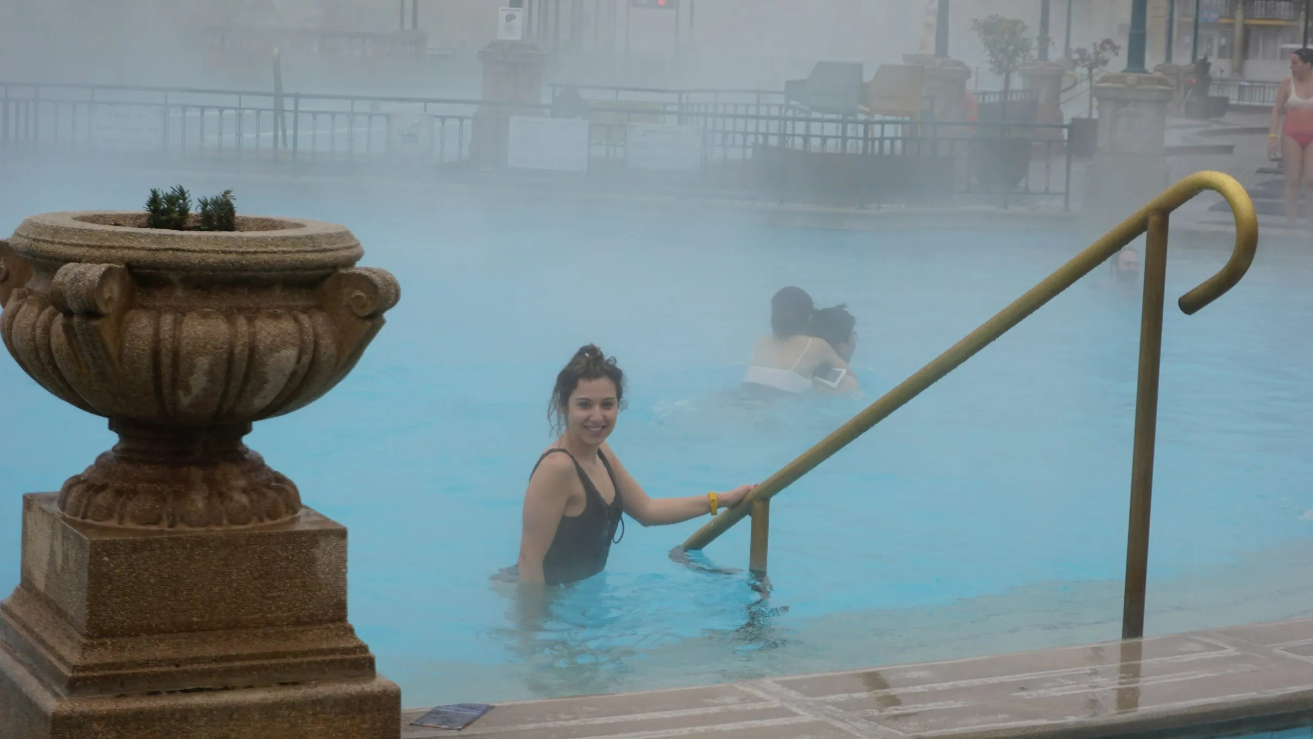 Guest relaxing in mineral-rich thermal waters of Széchenyi Baths